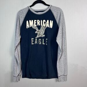 American Eagle shirt men's medium long‎ sleeve baseball T-shirt vintage 3D logo